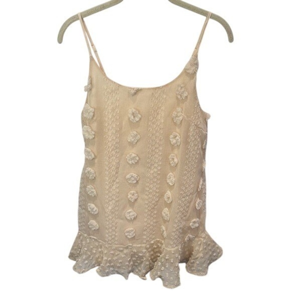 Floral Applique Cami Top,‎ Ruffle Hem, Sleeveless Tank Top, Summer, Beige
